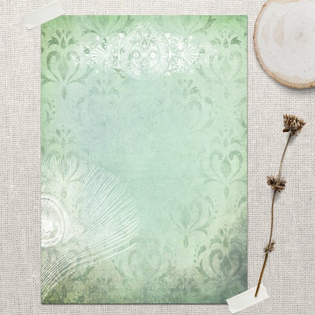 Mint Green Vintage Peacock Feather Scrapbook Paper (Creator Uploaded)