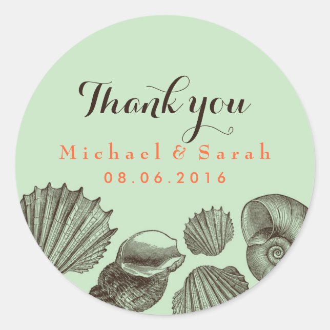 Mint Green Vintage Seashells Beach Wedding Sticker (Front)