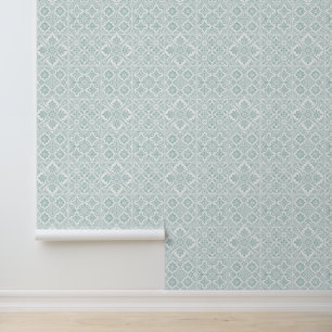 Mint Green Vintage Tile Pattern, Ornamental Design Wallpaper