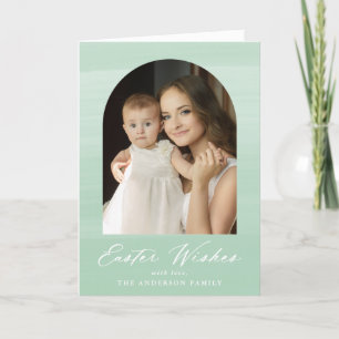 Mint Green Watercolor Arch 2 Photo Easter Wishes Holiday Card