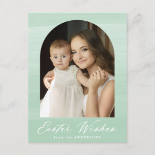 Mint Green Watercolor Arch 2 Photo Easter Wishes Holiday Postcard