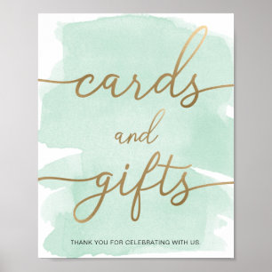 Mint Green Watercolor Gold Cards and Gifts Sign