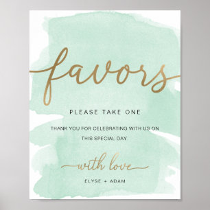 Mint Green Watercolor Gold Favours Sign