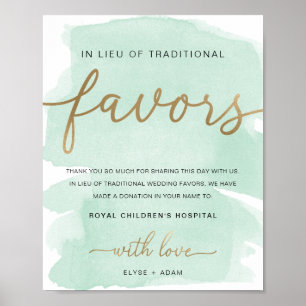 Mint Green Watercolor Gold In Lieu Of Favours Sign