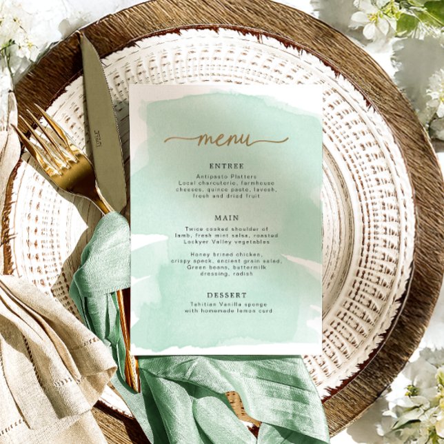 Mint Green Watercolor Gold Menu (Creator Uploaded)