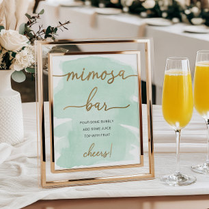 Mint Green Watercolor Gold Mimosa Bar Sign