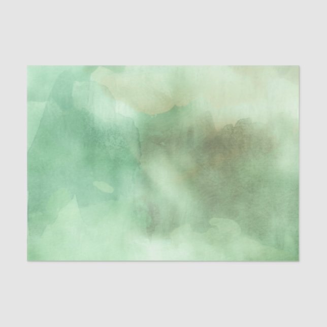 Mint Green Watercolor Hand Painted  Tissue Paper (Front)