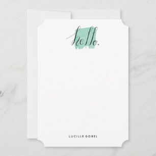 Mint Green Watercolor Hello Note Card