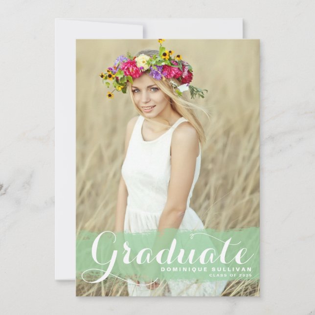 Mint Green Watercolor Overlay Photo Graduation Invitation (Front)