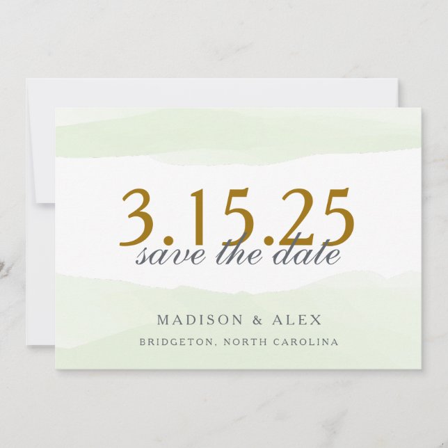 Mint Green Watercolor Save the Date Card (Front)