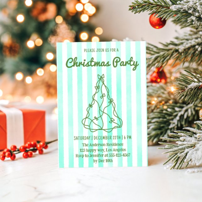 Mint Green Watercolor Stripe Christmas Party       Invitation (Creator Uploaded)