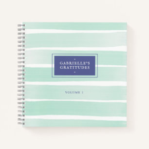 Mint Green Watercolor Stripe Custom Gratitude Notebook