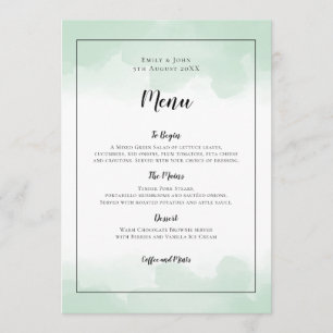 Mint Green Watercolors Black Script Wedding Menu