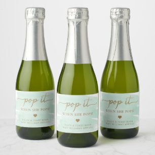 Mint Green Watercolour Baby Shower Sparkling Wine Label