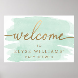 Mint Green Watercolour Gold Welcome Sign