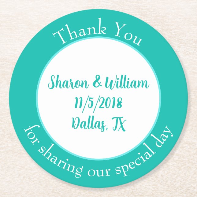 Mint Green Wedding Favour  Round Paper Coaster (Front)