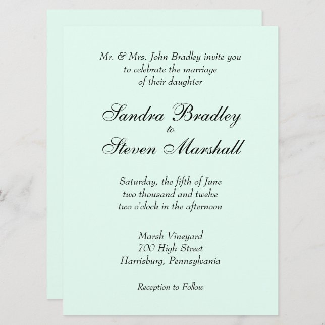 Mint Green Wedding Invitation (Front/Back)