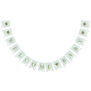 Mint Green Welcome Baby Bunting Flags