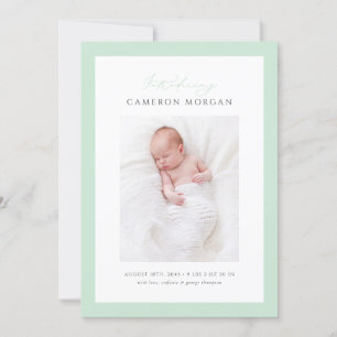 Mint Green Whimsical Calligraphy Photo Baby Birth Announcement