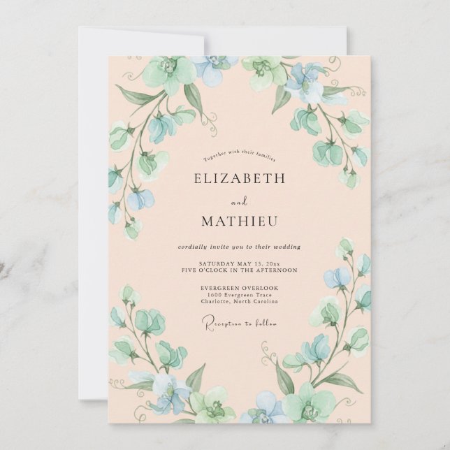 Mint Green Whimsical Meadow Wedding Invitation (Front)