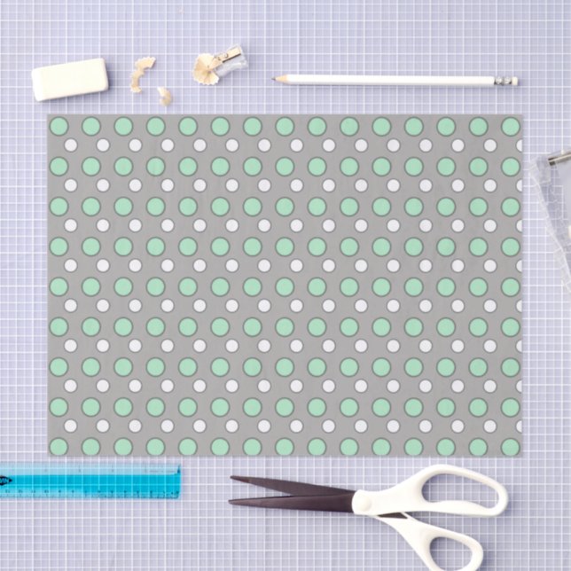 Mint green white and grey with polka dots tissue paper (Craft)