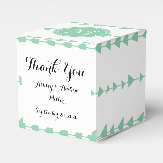 Mint Green White Aztec Arrows Monogram Favour Box (Front Side)