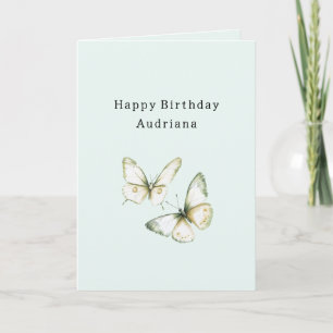 Mint Green White Butterflies Birthday Card