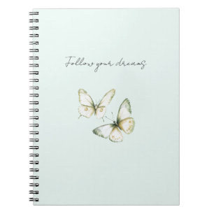 Mint Green White Butterflies Notebook