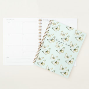 Mint Green White Butterflies Planner