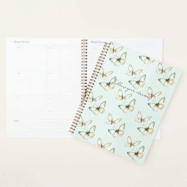 Mint Green White Butterflies   Planner (Display)