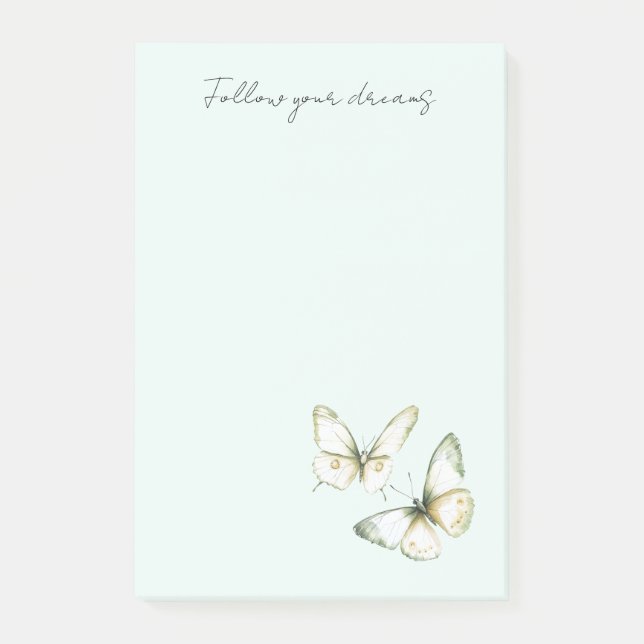 Mint Green White Butterflies Post-it Notes (Front)