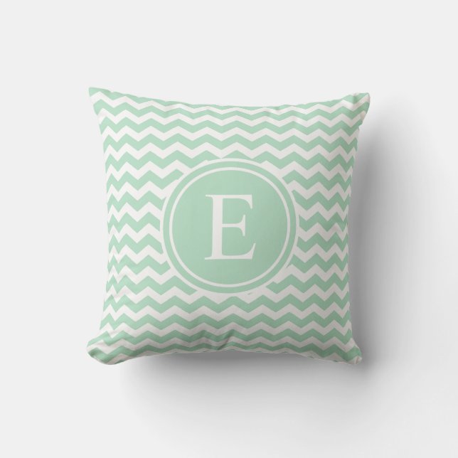 Mint Green White Chevron Monogram Throw Pillows (Front)
