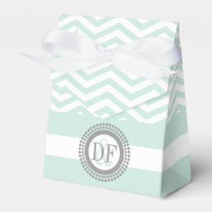 Mint green, white chevron zigzag pattern wedding favour box