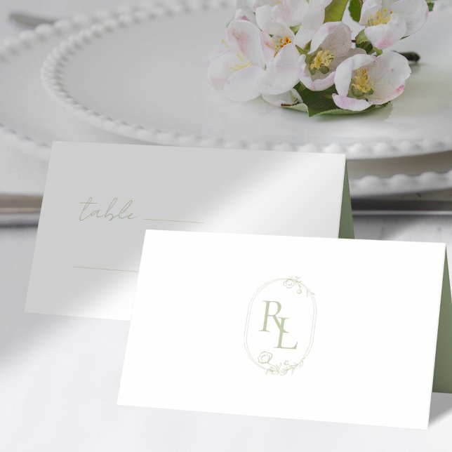 Mint Green & White Couple Monogram Wedding Table  Place Card (Creator Uploaded)