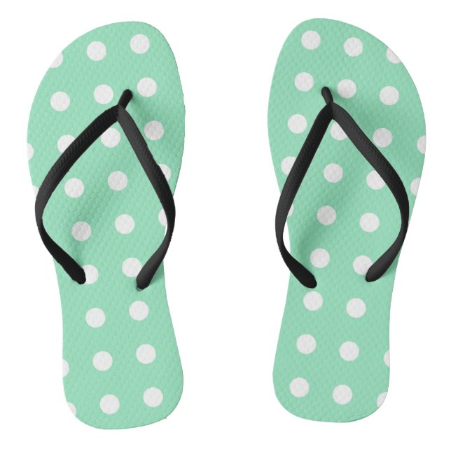 Mint Green White Dots Modern Trendy Template Thongs (Footbed)