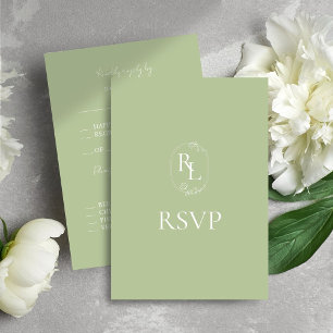 Mint Green & White Floral Monogram Wedding RSVP Card