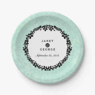 Mint Green & White Floral Wedding Plates