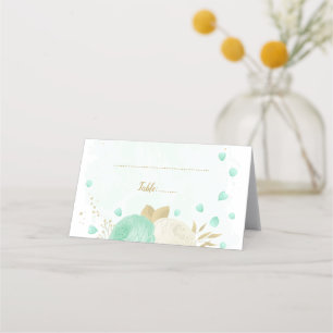 mint green & white flowers gold botanical wedding place card