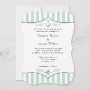 Mint Green White Grey Nautical Wedding Invitation