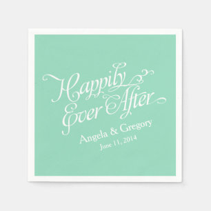 Mint Green White Happily Ever After Wedding Napkin