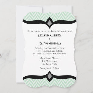 Mint Green White Herringbone Wedding Invitation