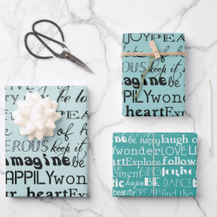 Mint Green White Inspirational Words Wrapping Paper Sheet