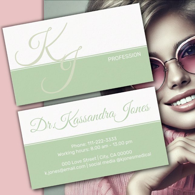 Mint Green White Minimalist Handlettering Plain Business Card (Creator Uploaded)