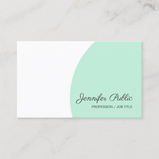 Mint Green White Modern Handwritten Script Text Business Card (Front)