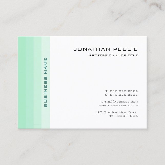 Mint Green White Modern Simple Trendy Elegant Business Card (Front)