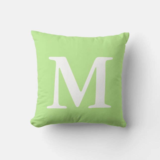 Mint Green White Monogrammed MThrow Pillow (Front)