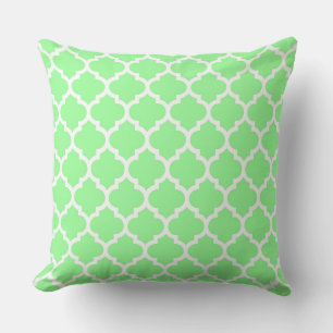 Mint Green White Moroccan Quatrefoil Pattern #5 Cushion