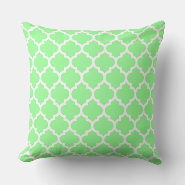 Mint Green White Moroccan Quatrefoil Pattern #5 Cushion (Front)