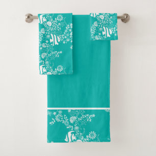 Mint Green White Ocean Life Pattern Bath Towel Set