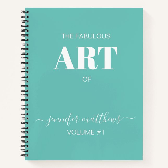 Mint Green White Personalised Sketchbook Your Name Notebook (Front)